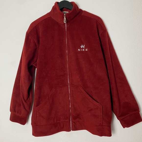 NIKE Vintage Men’s Fleece Zip Up Jacket Ox Blood Red Lined